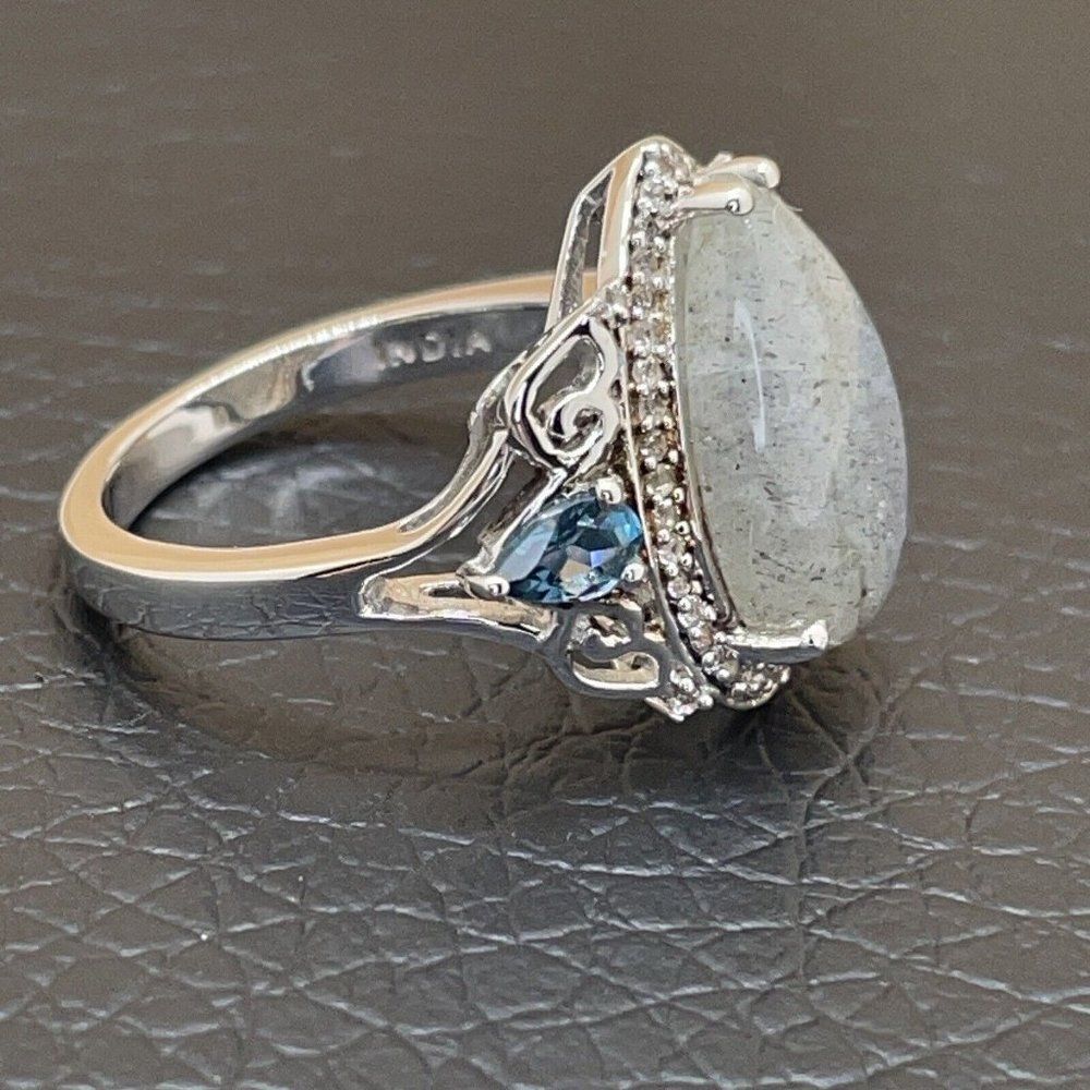 Colleen Lopez Labradorite Ring London Blue Topaz Sterling .925 White Topaz 7.75 - Picture 6 of 11